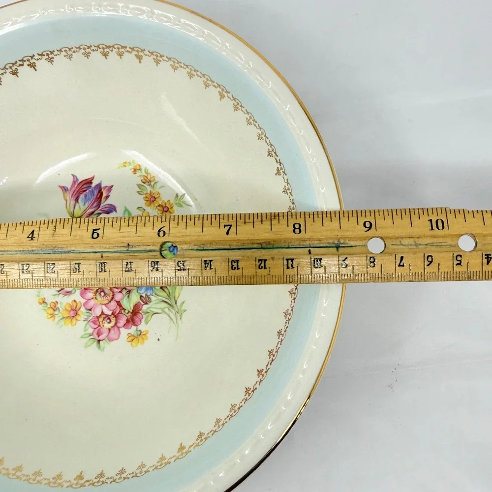 Homer Laughlin Eggshell Georgian Floral Serving Bowl Gold Trim 9 Inch